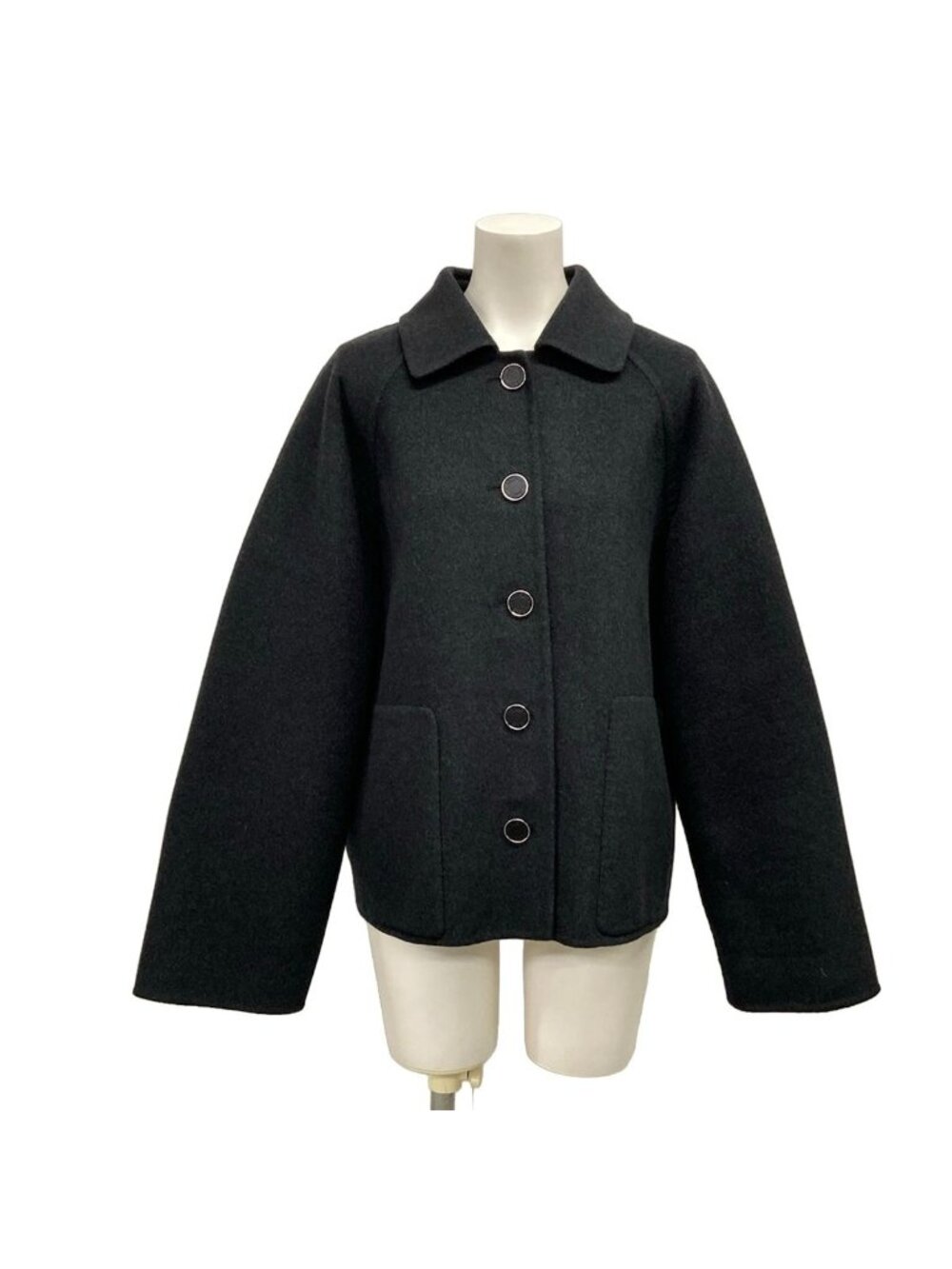 Hermes Coat S 4 H DA Dark Gray Double Face Clou de Selle Short Length Fall 36